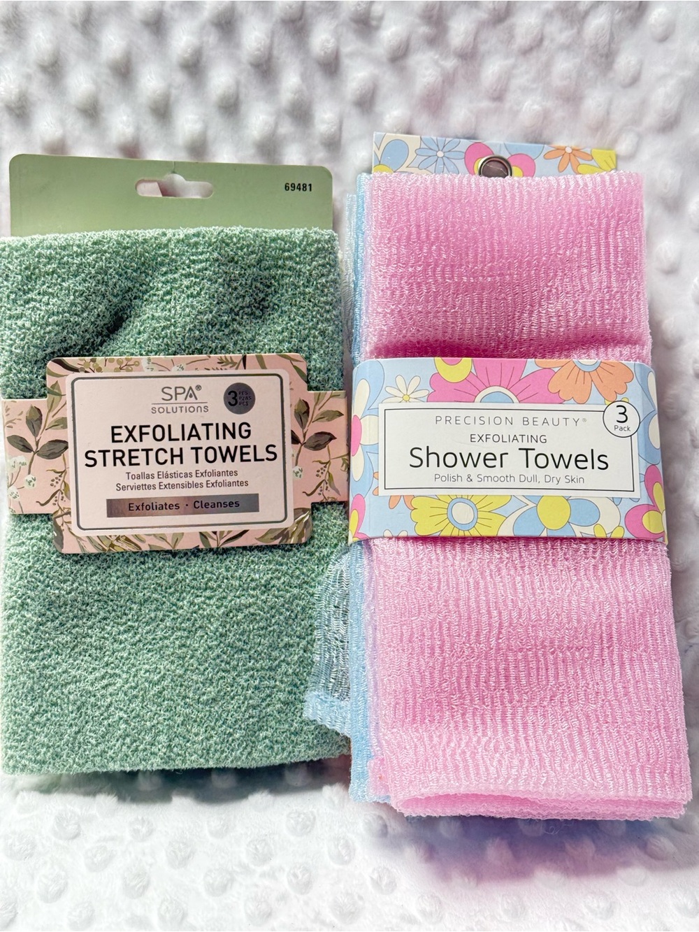 Spa Solutions & Precision Beauty Exfoliating Shower Towels - Pink & Mint